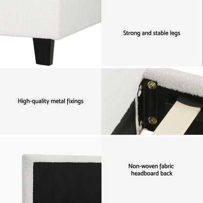 Artiss Single Bed Frame with Hybrid Mattress Set 30cm Medium Firm Platform Headboard Boucle Upholstered Pocket Coil for Pressure Relief-Furniture > Bedroom > Beds &amp; Bed Frames-PEROZ Accessories