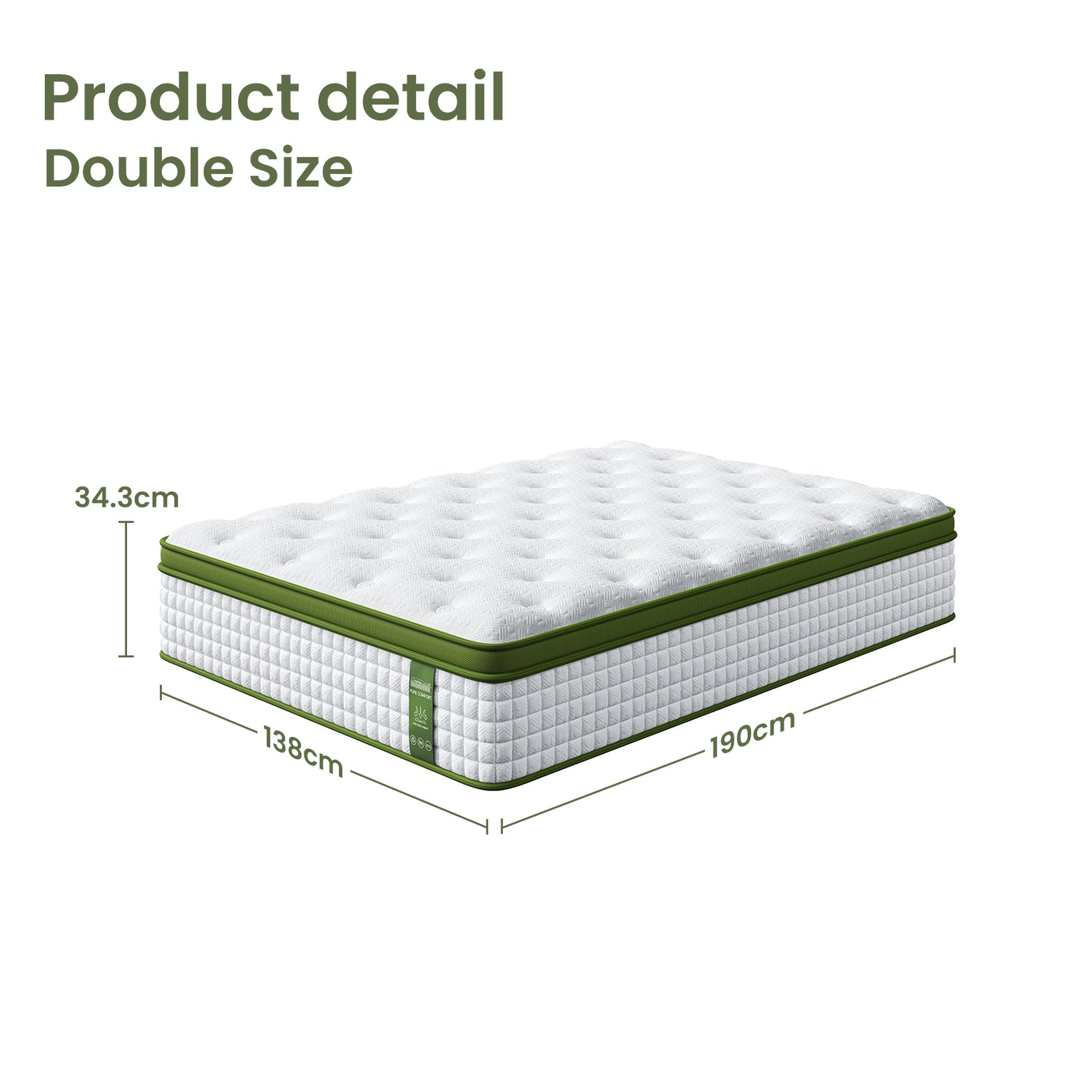 Artiss Double Bed Frame and BedStory Hybrid Mattress Bundle with Headboard White-Furniture > Bedroom > Beds &amp; Bed Frames-PEROZ Accessories