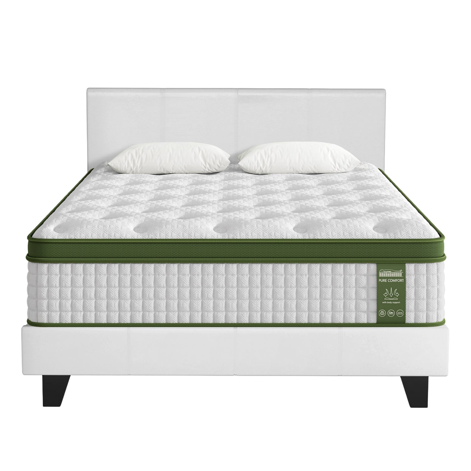 Artiss Double Bed Frame and BedStory Hybrid Mattress Bundle with Headboard White-Furniture > Bedroom > Beds &amp; Bed Frames-PEROZ Accessories