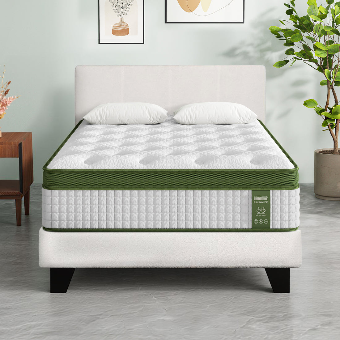 Artiss King Single Bed Set with BedStory Hybrid Mattress Upholstered Platform White Boucle Fabric-Furniture > Bedroom > Beds &amp; Bed Frames-PEROZ Accessories