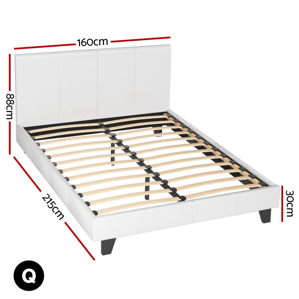 Artiss BedStory Queen Bed Frame Set with Hybrid Mattress and Leather Frame Medium White-Furniture > Bedroom > Beds &amp; Bed Frames-PEROZ Accessories