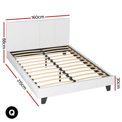 Artiss BedStory Queen Bed Frame Set with Hybrid Mattress and Leather Frame Medium White-Furniture > Bedroom > Beds &amp; Bed Frames-PEROZ Accessories