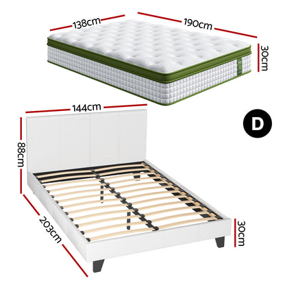 Artiss Double Bed Frame Platform White PVC Leather Hybrid Mattress Modern-Furniture &gt; Bedroom &gt; Beds &amp; Bed Frames-PEROZ Accessories