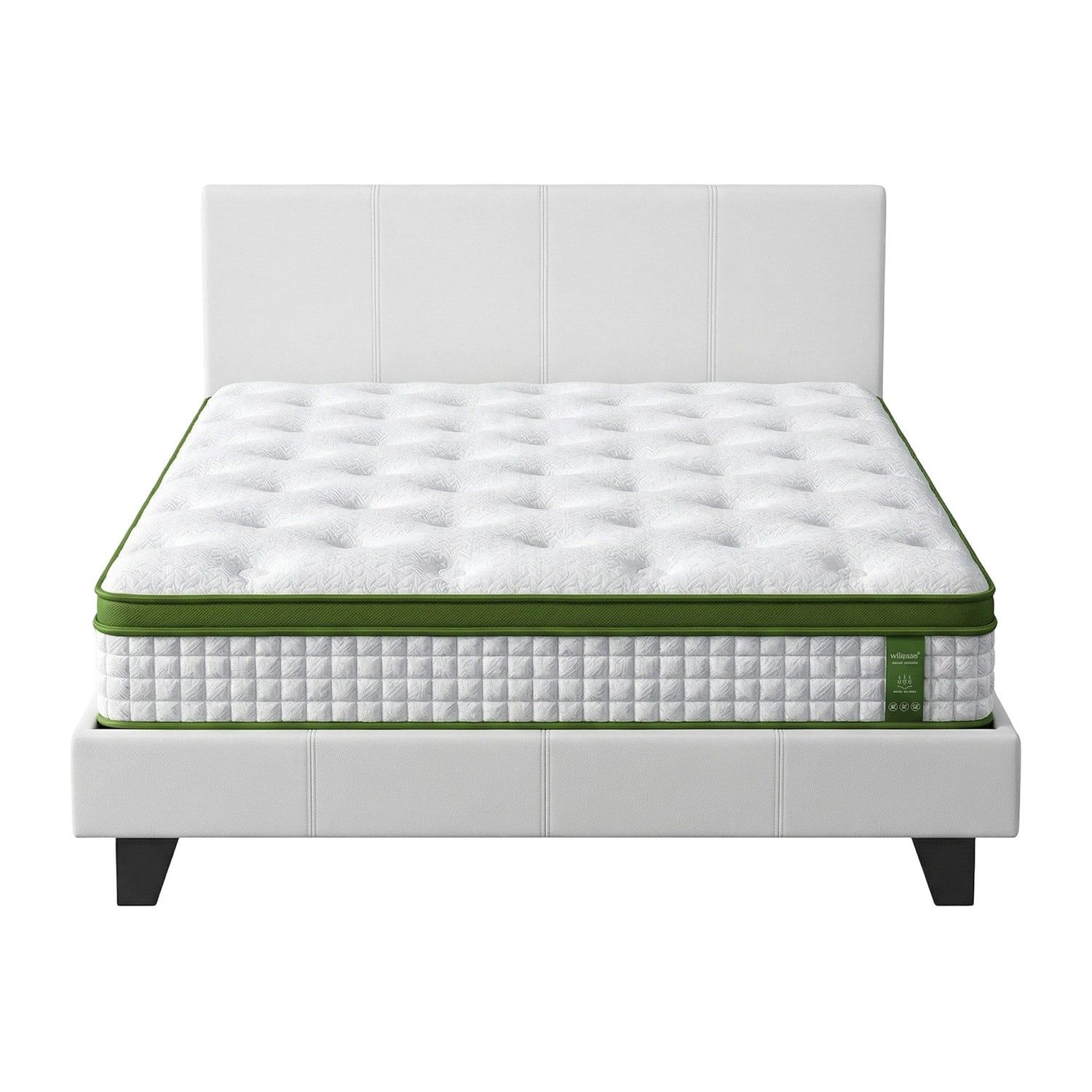 Artiss Double Bed Frame Platform White PVC Leather Hybrid Mattress Modern-Furniture &gt; Bedroom &gt; Beds &amp; Bed Frames-PEROZ Accessories