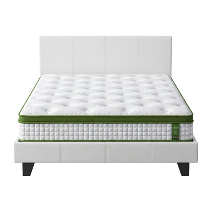Artiss Double Bed Frame Platform White PVC Leather Hybrid Mattress Modern-Furniture &gt; Bedroom &gt; Beds &amp; Bed Frames-PEROZ Accessories