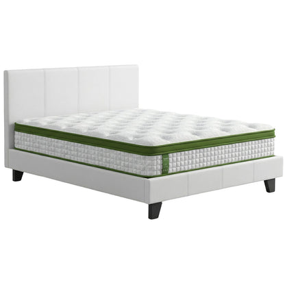 Artiss Double Bed Frame Platform White PVC Leather Hybrid Mattress Modern-Furniture &gt; Bedroom &gt; Beds &amp; Bed Frames-PEROZ Accessories