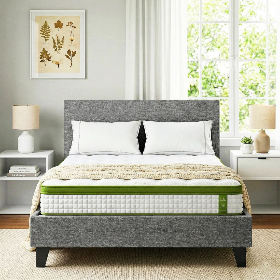 Artiss BedStory Single Bed Frame and Mattress Set, 30cm Hybrid Cooling Gel Mattress with Grey Upholstered Wooden Platform Base, Modern Bedroom Furniture Bundle-Furniture > Bedroom > Beds &amp; Bed Frames-PEROZ Accessories