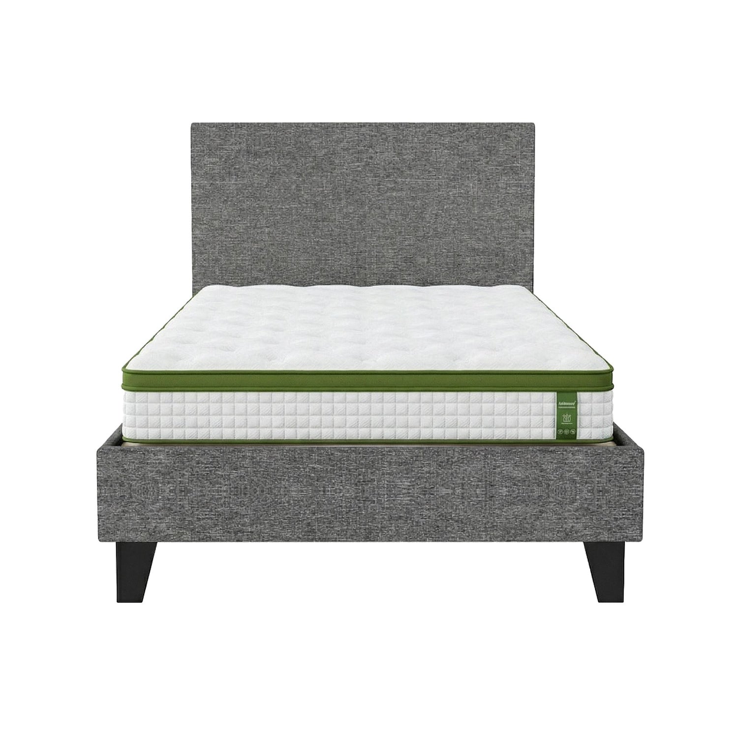 Artiss BedStory Single Bed Frame and Mattress Set, 30cm Hybrid Cooling Gel Mattress with Grey Upholstered Wooden Platform Base, Modern Bedroom Furniture Bundle