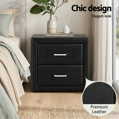 Artiss King Single Bed Frame Storage White Leather Gas Lift Bed Black Bedside Table Set-Furniture > Bedroom > Beds &amp; Bed Frames-PEROZ Accessories