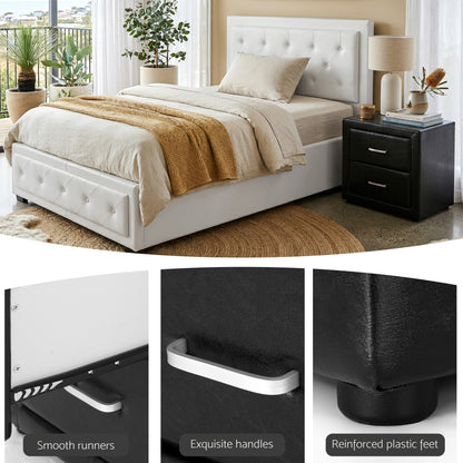 Artiss King Single Bed Frame Storage White Leather Gas Lift Bed Black Bedside Table Set-Furniture > Bedroom > Beds &amp; Bed Frames-PEROZ Accessories