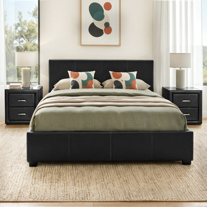Artiss Gas Lift Queen Bed Frame and 2 Bedside Table Set Leather Black-Furniture > Bedroom > Beds &amp; Bed Frames-PEROZ Accessories