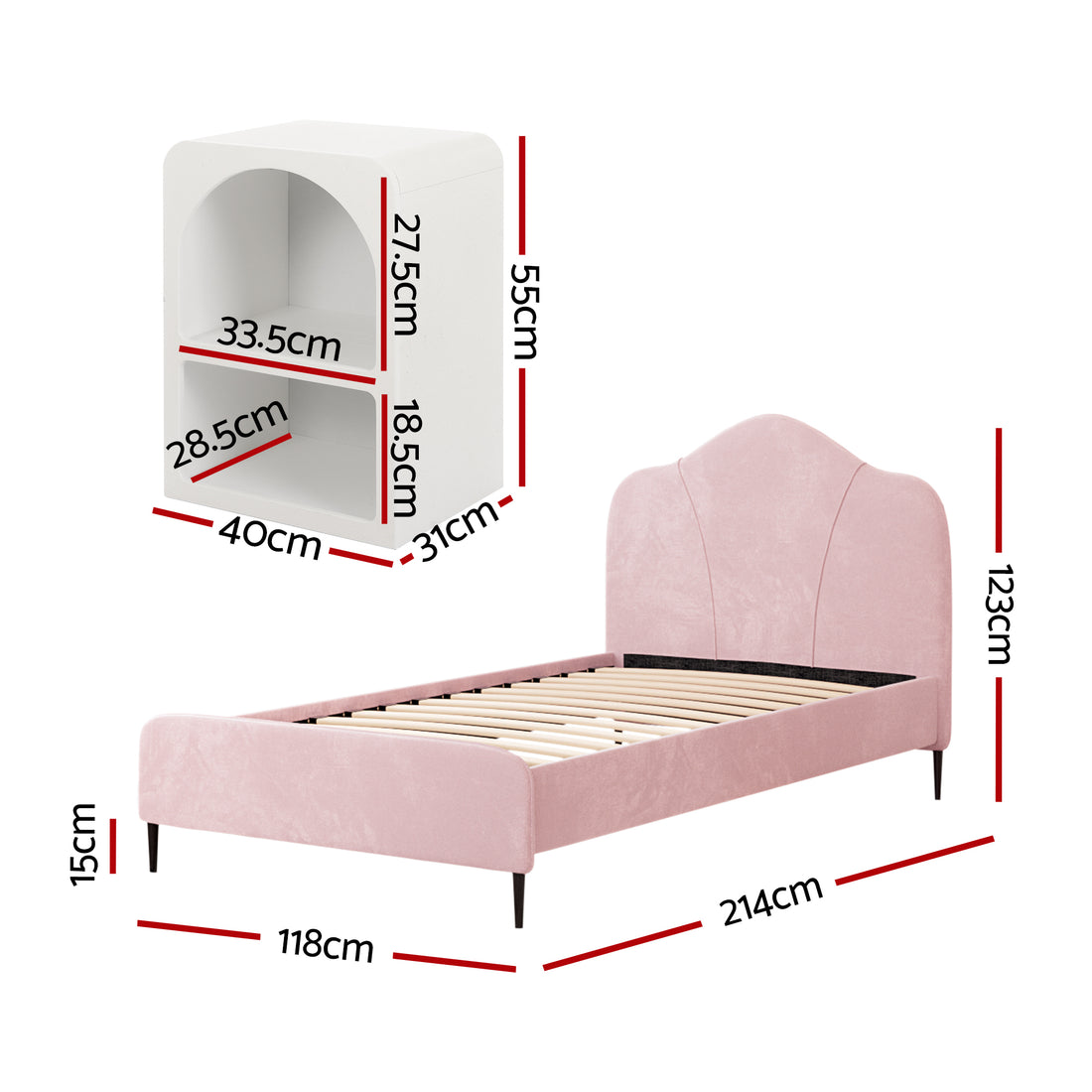 Artiss King Single Storage Bed Frame Velvet with Bedside Table Pink-Furniture > Bedroom > Beds &amp; Bed Frames-PEROZ Accessories