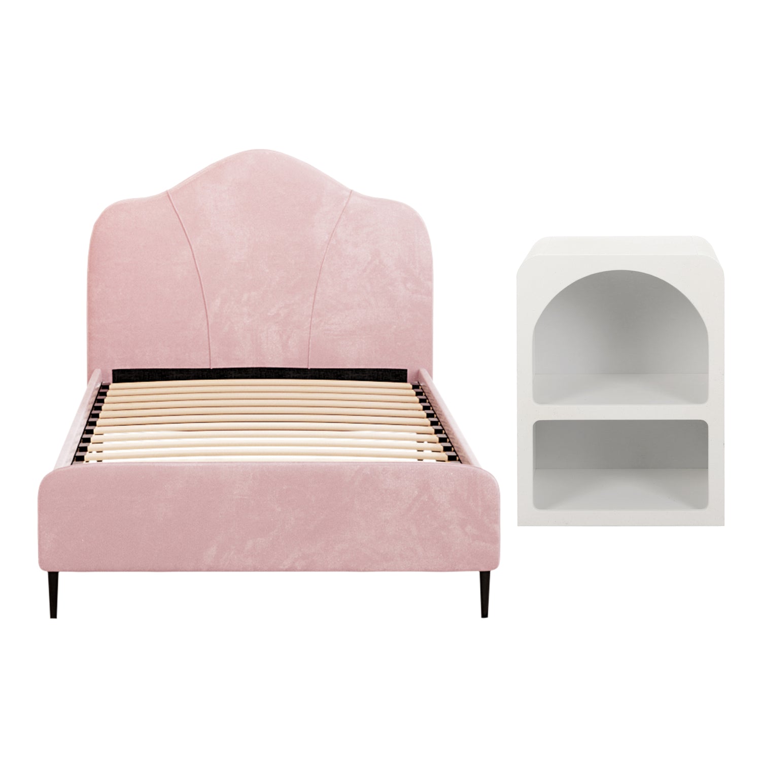 Artiss King Single Storage Bed Frame Velvet with Bedside Table Pink-Furniture > Bedroom > Beds &amp; Bed Frames-PEROZ Accessories