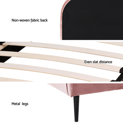 Artiss King Single Storage Bed Frame Velvet with Bedside Table Pink-Furniture > Bedroom > Beds &amp; Bed Frames-PEROZ Accessories