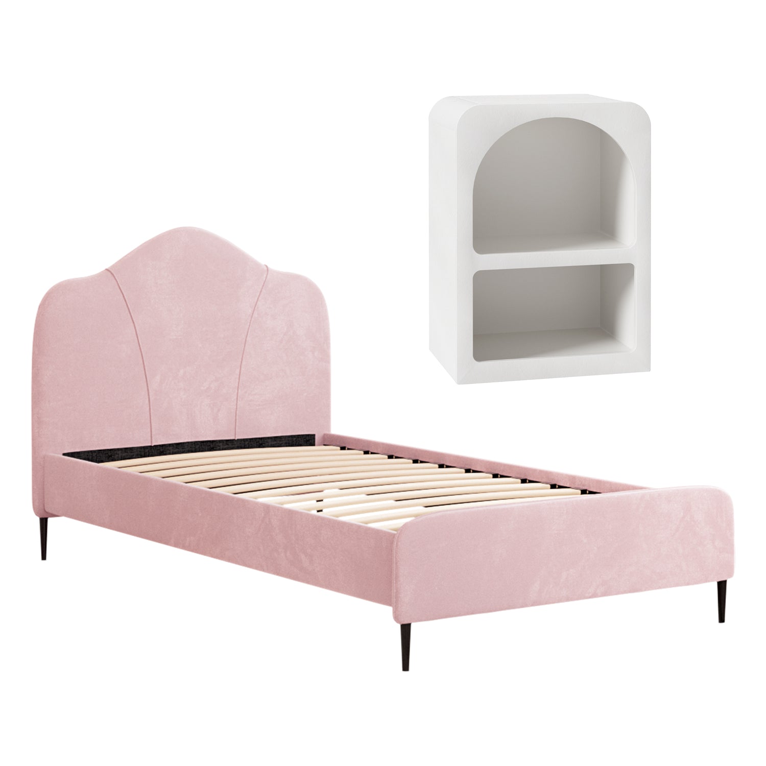 Artiss King Single Storage Bed Frame Velvet with Bedside Table Pink-Furniture > Bedroom > Beds &amp; Bed Frames-PEROZ Accessories