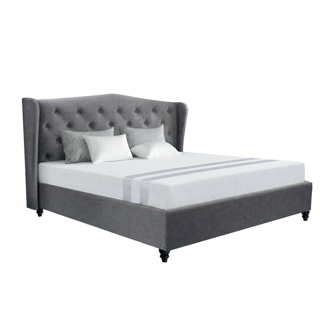 Artiss and BedStory Double Bed Frame and Mattress Set Memory Foam Cooling Gel Medium Soft Tufted Wing Headboard Grey-Furniture > Bedroom > Beds &amp; Bed Frames-PEROZ Accessories