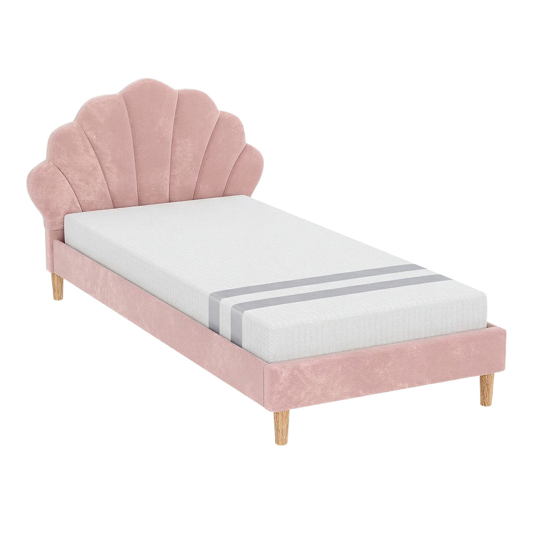 Artiss King Single Bed Frame BedStory Mattress Set Pink Velvet Scallop Bedhead with 20cm Mattress-Furniture > Bedroom > Beds &amp; Bed Frames-PEROZ Accessories