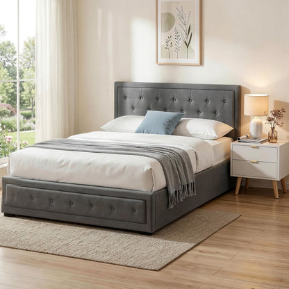 Artiss Upholstered Queen Gas Lift Storage Bed Frame with 2-Drawer Bedside Table Set-Furniture > Bedroom > Beds &amp; Bed Frames-PEROZ Accessories
