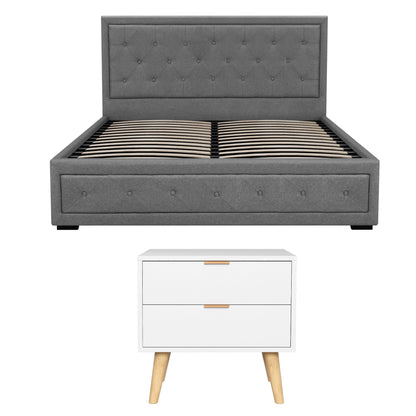 Artiss Upholstered Queen Gas Lift Storage Bed Frame with 2-Drawer Bedside Table Set-Furniture > Bedroom > Beds &amp; Bed Frames-PEROZ Accessories