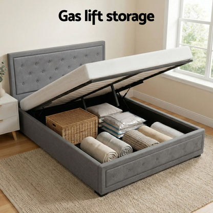 Artiss Upholstered Queen Gas Lift Storage Bed Frame with 2-Drawer Bedside Table Set-Furniture > Bedroom > Beds &amp; Bed Frames-PEROZ Accessories