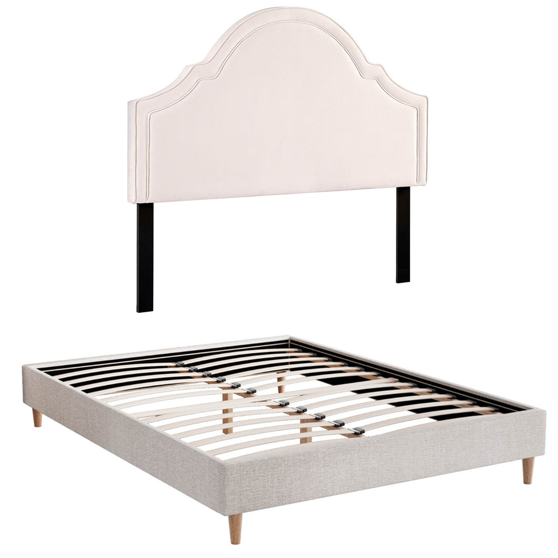 Artiss Queen Bed Frame with Storage Scalloped Velvet Headboard Wooden Platform Base-Furniture > Bedroom > Beds &amp; Bed Frames-PEROZ Accessories