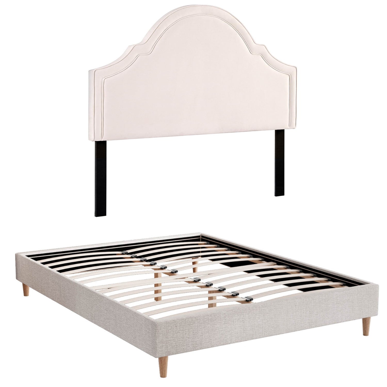 Artiss Queen Bed Frame with Storage Scalloped Velvet Headboard Wooden Platform Base-Furniture > Bedroom > Beds &amp; Bed Frames-PEROZ Accessories