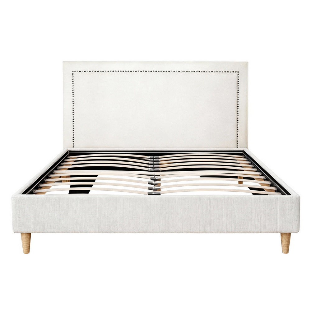 Artiss Queen Bed Frame Platform Bed Base Upholstered Headboard Linen Fabric Beige-Furniture > Bedroom > Beds &amp; Bed Frames-PEROZ Accessories