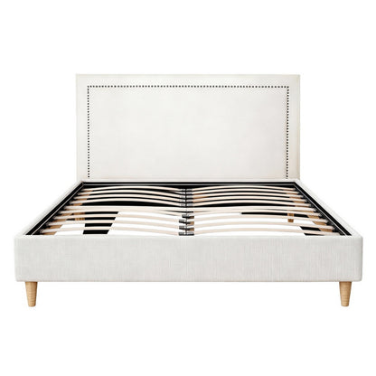 Artiss Queen Bed Frame Platform Bed Base Upholstered Headboard Linen Fabric Beige-Furniture > Bedroom > Beds &amp; Bed Frames-PEROZ Accessories