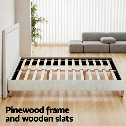 Artiss Queen Bed Frame Platform Bed Base Upholstered Headboard Linen Fabric Beige-Furniture > Bedroom > Beds &amp; Bed Frames-PEROZ Accessories