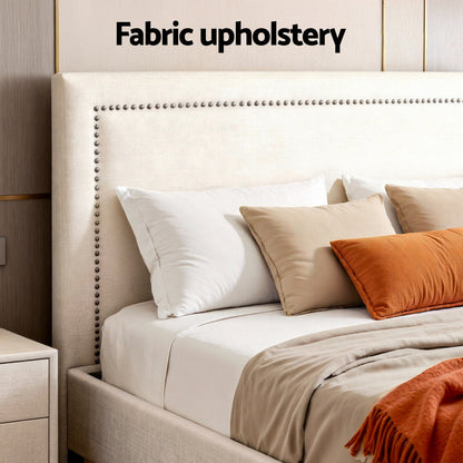 Artiss Queen Bed Frame Platform Bed Base Upholstered Headboard Linen Fabric Beige-Furniture > Bedroom > Beds &amp; Bed Frames-PEROZ Accessories