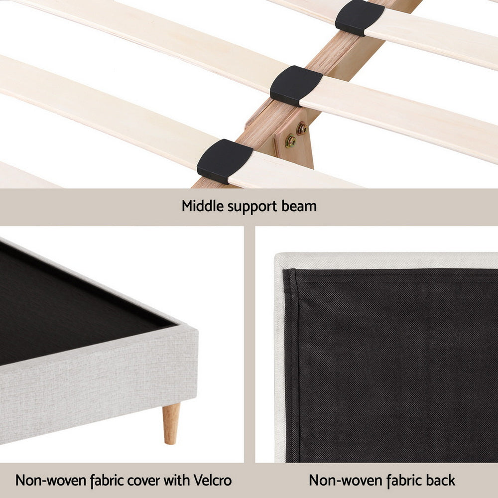 Artiss Queen Bed Frame Platform Bed Base Upholstered Headboard Linen Fabric Beige-Furniture > Bedroom > Beds &amp; Bed Frames-PEROZ Accessories