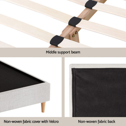 Artiss Queen Bed Frame Platform Bed Base Upholstered Headboard Linen Fabric Beige-Furniture > Bedroom > Beds &amp; Bed Frames-PEROZ Accessories
