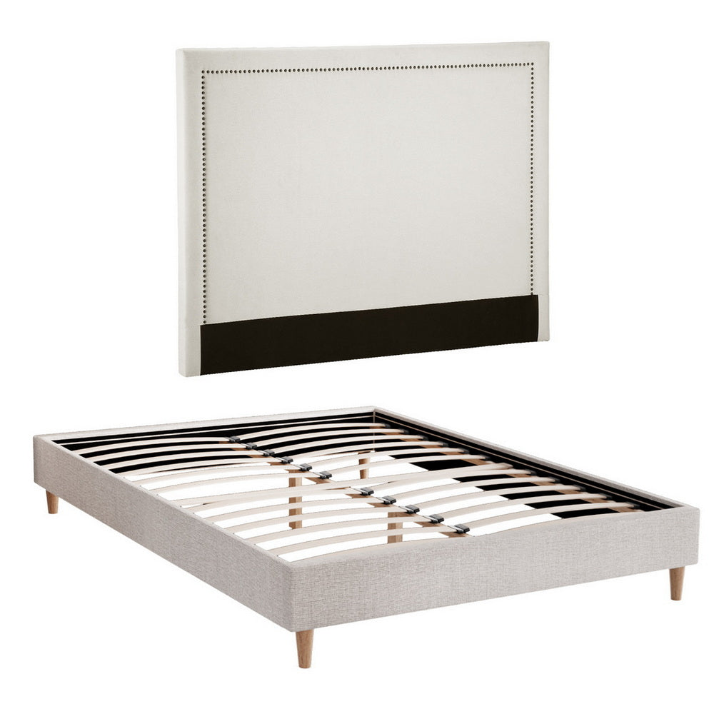 Artiss Queen Bed Frame Platform Bed Base Upholstered Headboard Linen Fabric Beige-Furniture > Bedroom > Beds &amp; Bed Frames-PEROZ Accessories