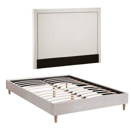 Artiss Queen Bed Frame Platform Bed Base Upholstered Headboard Linen Fabric Beige-Furniture > Bedroom > Beds &amp; Bed Frames-PEROZ Accessories