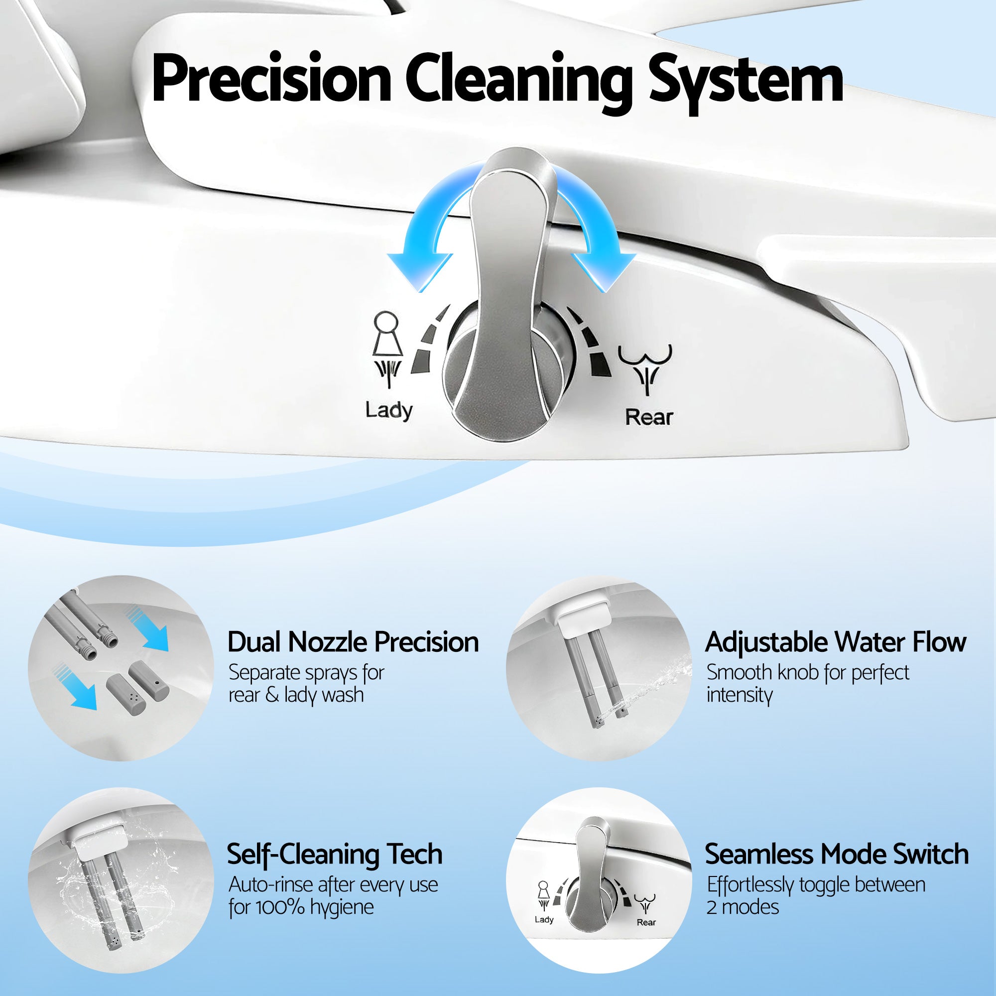 Cefito Non Electric Bidet Toilet Seat D-Shape Dual Nozzle Soft Close WaterMark DIY-Furniture > Bathroom > Bidets-PEROZ Accessories