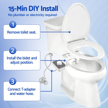 Cefito Non-Electric Ultra-Slim Bidet Attachment Detachable Bidet with Dual Nozzle Frontal &amp; Rear Wash Adjustable Water Pressure Cold Water Toilet Bide-Home &amp; Garden > Bathroom Accessories > Toilet &amp; Bidet Accessories-PEROZ Accessories