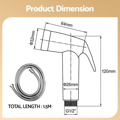 Cefito Handheld Bidet Sprayer for Toilet 1.5m Stainless Steel Hose Jet Spray for Feminine Wash Cloth Diaper Pet Bath Adjustable Pressure Bidet Attachment with G1/2 Valve Silver-Home &amp; Garden > Bathroom Accessories > Toilet &amp; Bidet Accessories-PEROZ Accessories