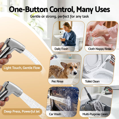 Cefito Handheld Bidet Sprayer for Toilet 1.5m Stainless Steel Hose Jet Spray for Feminine Wash Cloth Diaper Pet Bath Adjustable Pressure Bidet Attachment with G1/2 Valve Silver-Home &amp; Garden > Bathroom Accessories > Toilet &amp; Bidet Accessories-PEROZ Accessories