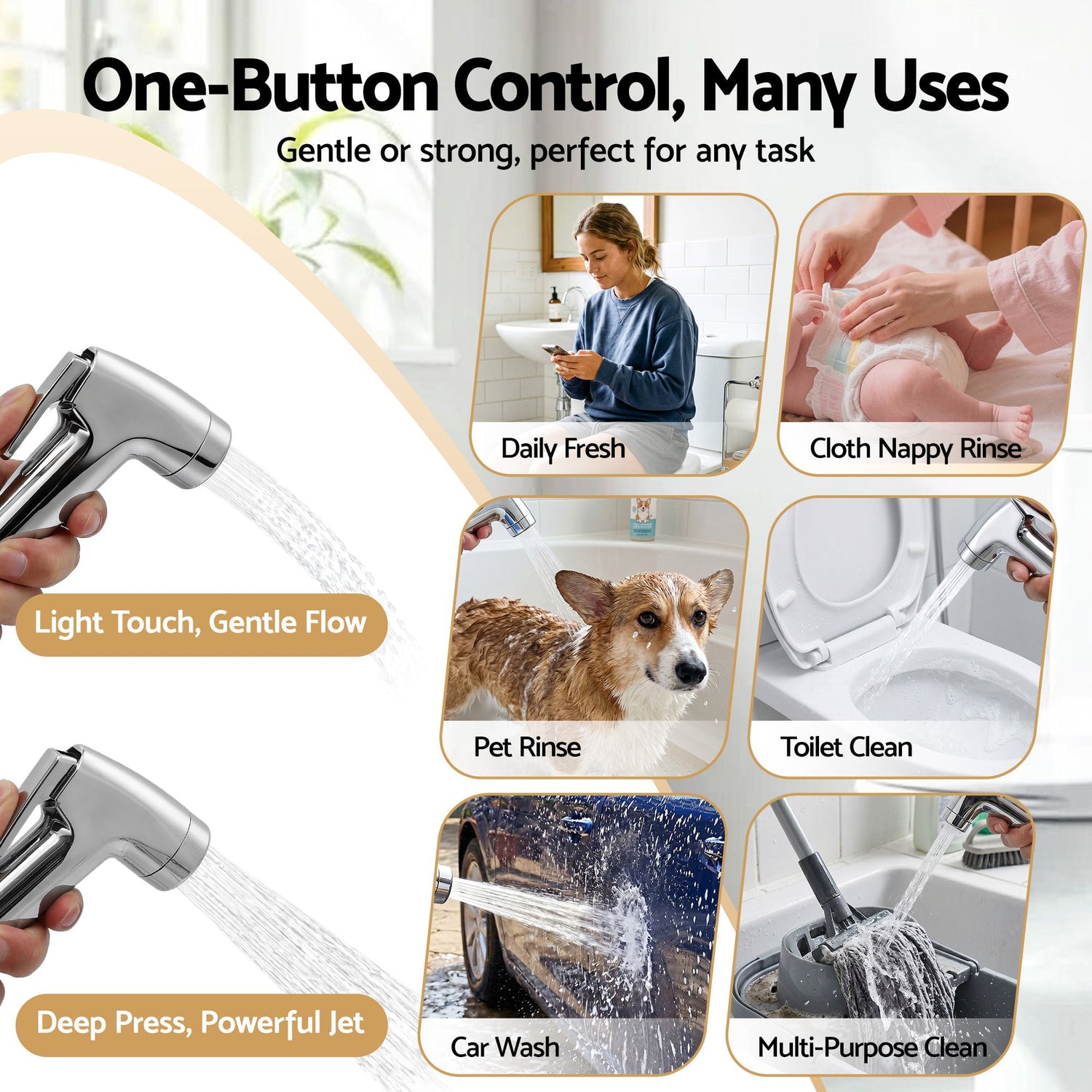 Cefito Handheld Bidet Sprayer for Toilet 1.5m Stainless Steel Hose Jet Spray for Feminine Wash Cloth Diaper Pet Bath Adjustable Pressure Bidet Attachment with G1/2 Valve Silver-Home &amp; Garden > Bathroom Accessories > Toilet &amp; Bidet Accessories-PEROZ Accessories