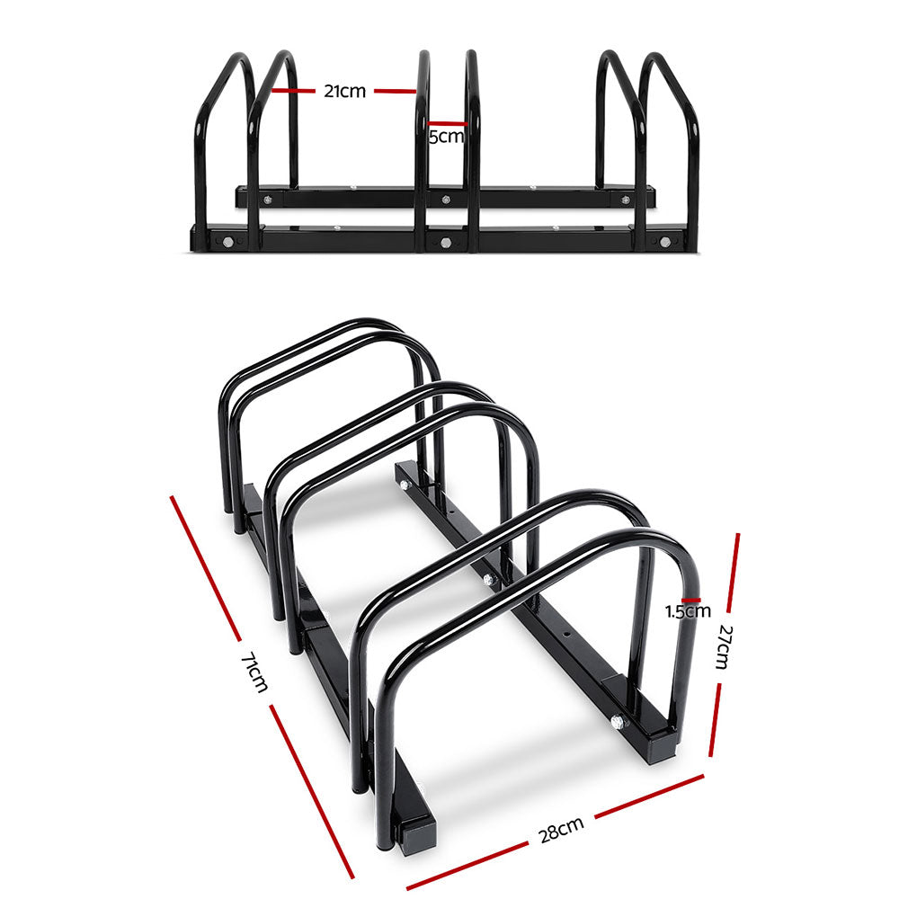Weisshorn 3 Bike Stand Rack Bicycle Storage Floor Parking Holder Cycling Black-Sports &amp; Fitness &gt; Bikes &amp; Accessories &gt; Bicycle Stands &amp; Storage-PEROZ Accessories