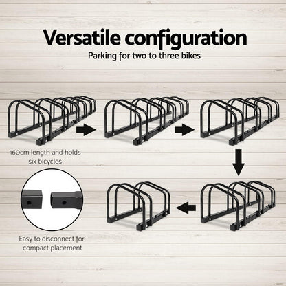 Weisshorn 6 Bike Stand Rack Bicycle Storage Floor Parking Holder Cycling Black-Sports &amp; Fitness &gt; Bikes &amp; Accessories &gt; Bicycle Stands &amp; Storage-PEROZ Accessories