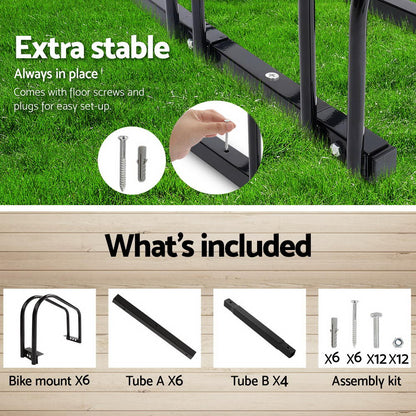 Weisshorn 6 Bike Stand Rack Bicycle Storage Floor Parking Holder Cycling Black-Sports &amp; Fitness &gt; Bikes &amp; Accessories &gt; Bicycle Stands &amp; Storage-PEROZ Accessories