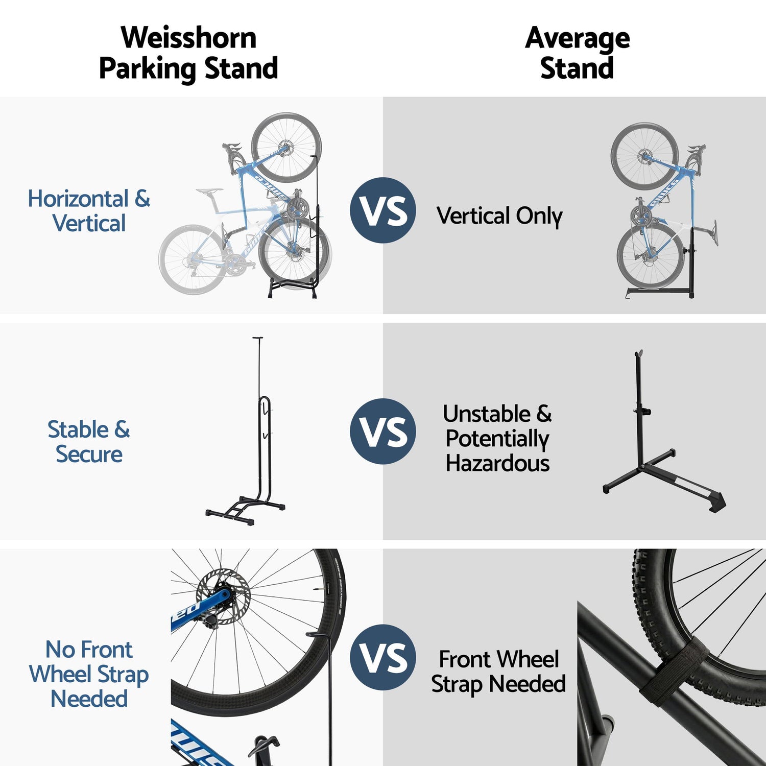 Weisshorn 4-in-1 Bike Parking Stand Vertical Floor Storage Rack for 24"-27.5" Bicycles, Adjustable Height Repair Maintenance Stand, Stable Indoor Garage Space Saver with Non-slip Rubber Feet