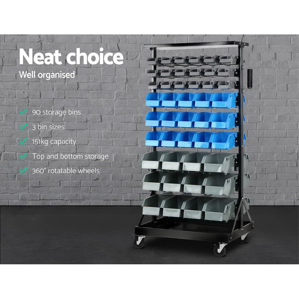 Giantz 90 Storage Bin Rack Stand Double-sided Wheels-Sports &amp; Fitness &gt; Bikes &amp; Accessories &gt; Bicycle Stands &amp; Storage-PEROZ Accessories