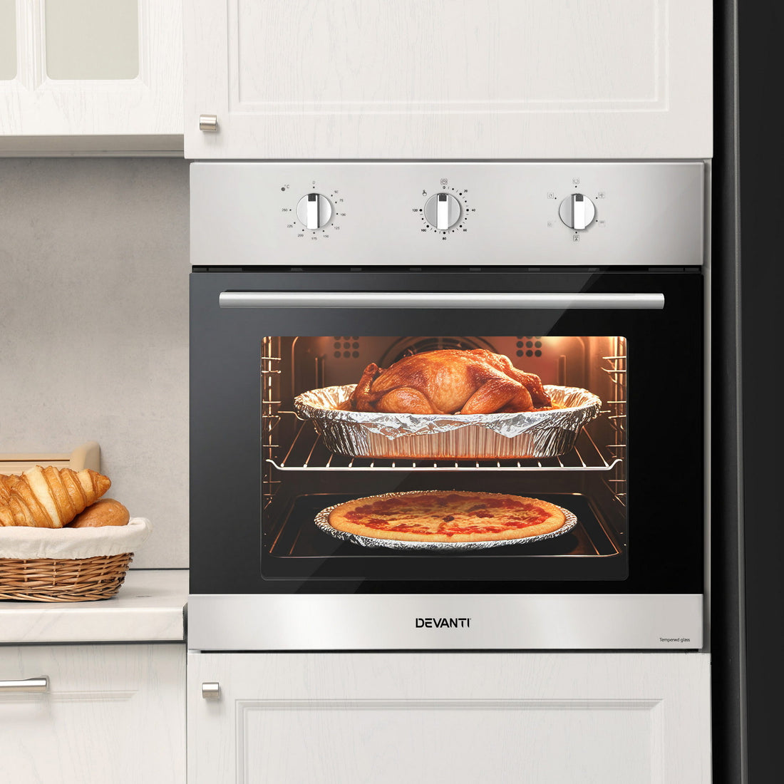 Devanti 60cm Electric Built In Wall Oven Stainless Steel 70L Silver-Appliances > Kitchen Appliances > Ovens-PEROZ Accessories