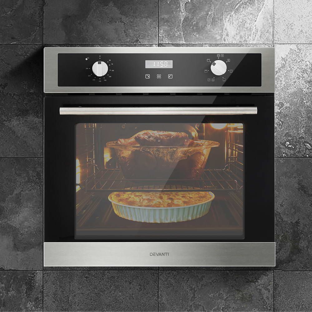 Devanti Electric Built In Wall Oven 80L Convection Grill Ovens Stainless Steel-Appliances > Kitchen Appliances-PEROZ Accessories