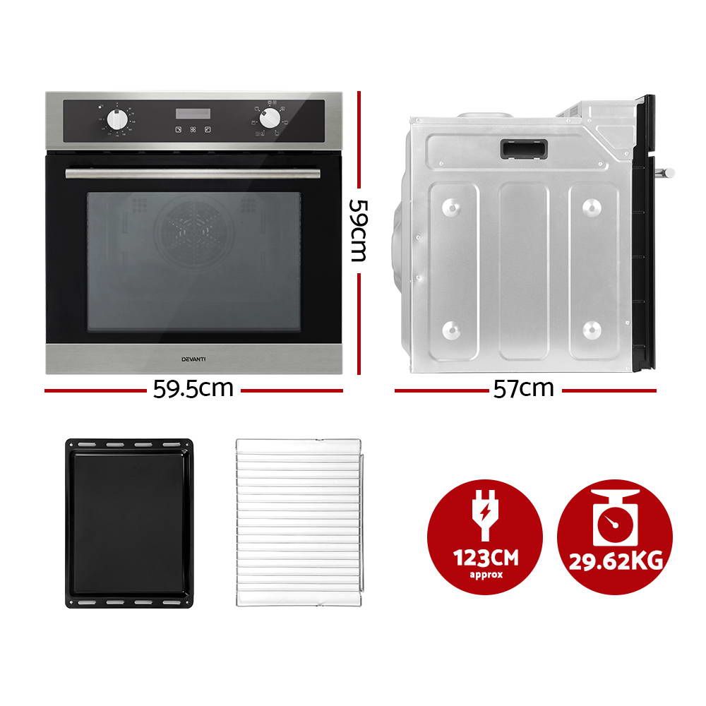 Devanti Electric Built In Wall Oven 80L Convection Grill Ovens Stainless Steel-Appliances > Kitchen Appliances-PEROZ Accessories