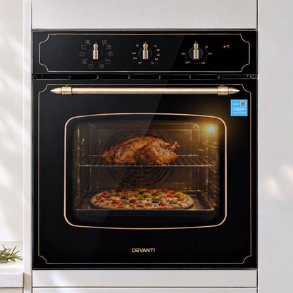 Devanti 60cm Built-In Electric Oven 80L Gross 9 Functions Black-Appliances > Kitchen Appliances > Ovens-PEROZ Accessories