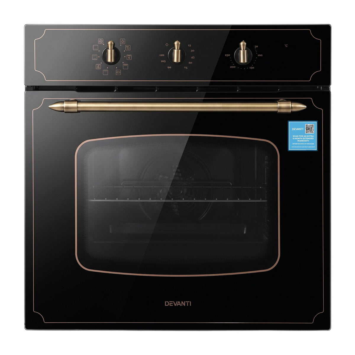 Devanti 60cm Built-In Electric Oven 80L Gross 9 Functions Black-Appliances > Kitchen Appliances > Ovens-PEROZ Accessories