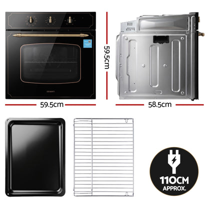 Devanti 60cm Built-In Electric Oven 80L Gross 9 Functions Black-Appliances > Kitchen Appliances > Ovens-PEROZ Accessories